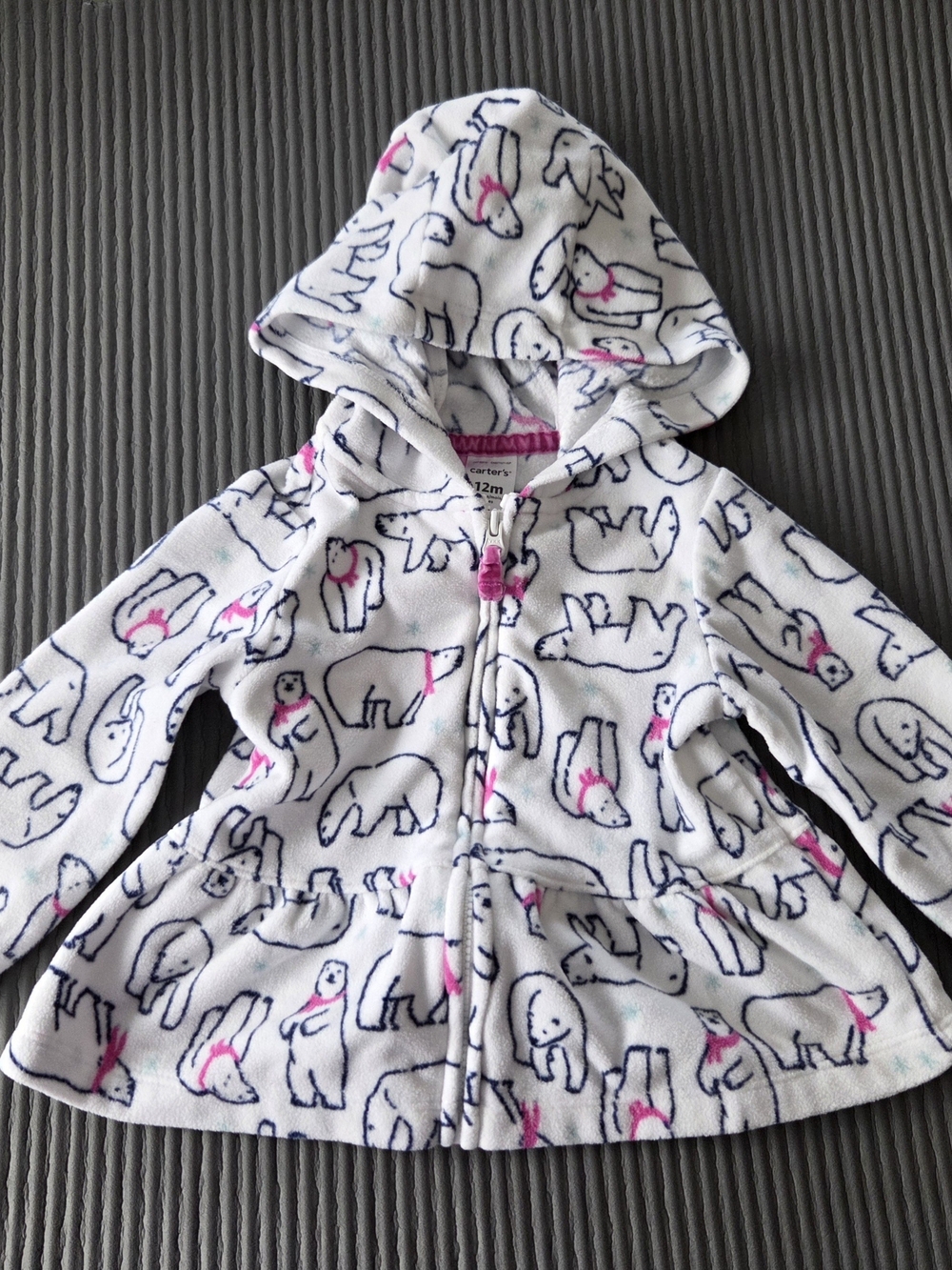 Carter's Girls White Polar Bear Hooded Fleece Jacket with Pink Accents 12M